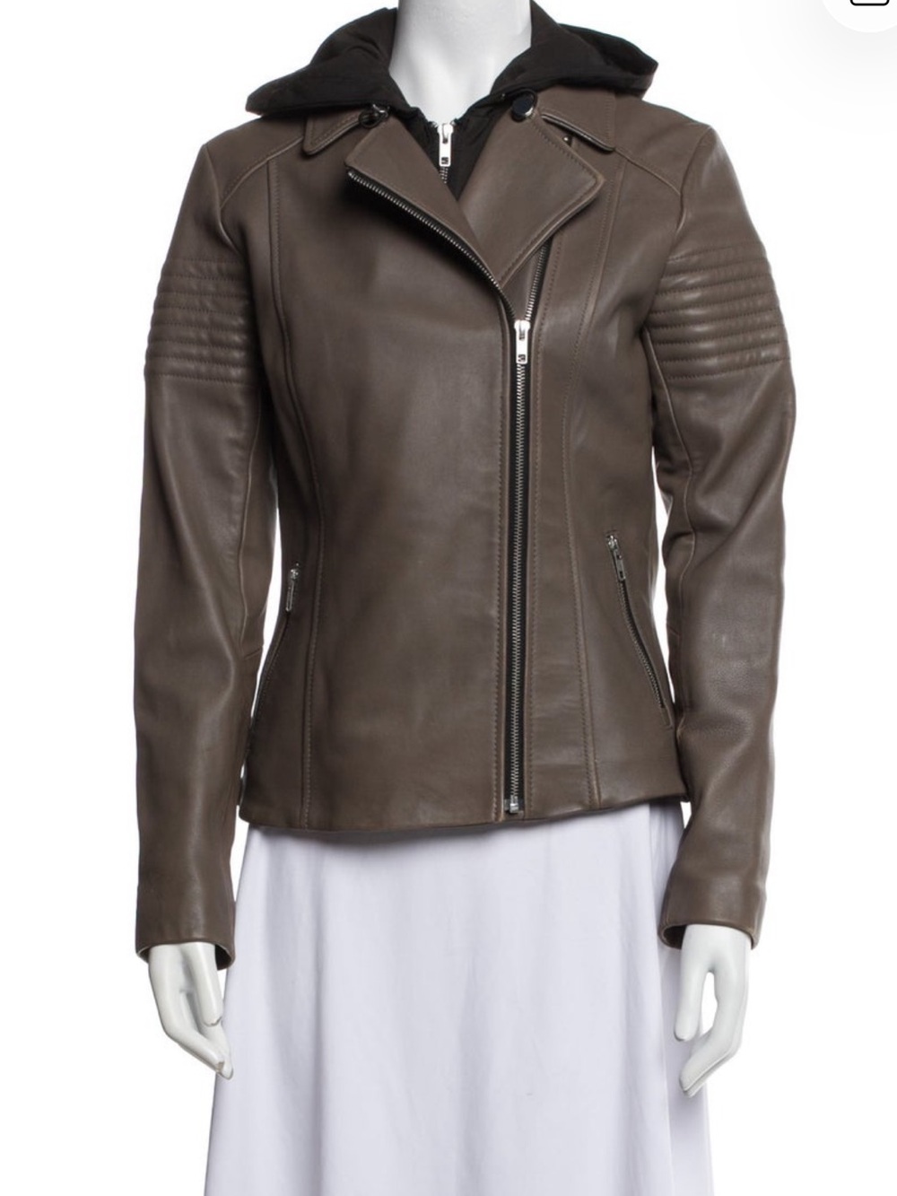 Soia & Kyo Women's Olive Brown Leather Biker Jacket